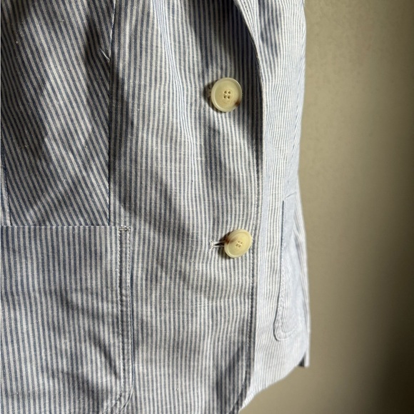 Talbots Blue White Stripe Linen Blend Lightweight Blazer Women 8 Academia Career - Picture 2 of 6